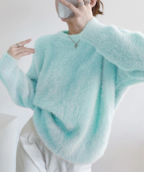 ReRe(リリ)の「ふわふわ素材ニットトップス(ニット/セーター・レディース・ダークベージュ/ライトイエロー/ロイヤルブルー/ミント/ダークパープル/ダークグレー/ライトグリーン/オレンジ/ピンク/オフホワイト/ブラウン/ブラック・FREE)」の8枚目の写真