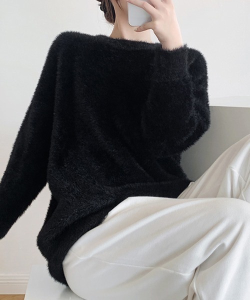 ReRe(リリ)の「ふわふわ素材ニットトップス(ニット/セーター・レディース・ダークベージュ/ライトイエロー/ロイヤルブルー/ミント/ダークパープル/ダークグレー/ライトグリーン/オレンジ/ピンク/オフホワイト/ブラウン/ブラック・FREE)」の1枚目の写真