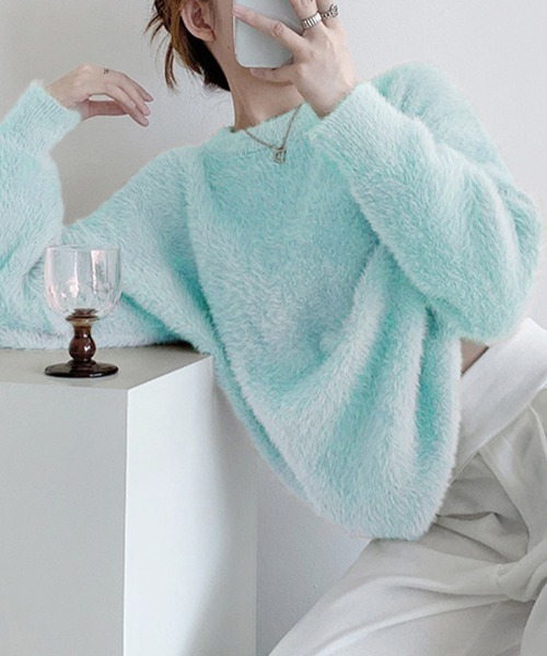 ReRe(リリ)の「ふわふわ素材ニットトップス(ニット/セーター・レディース・ダークベージュ/ライトイエロー/ロイヤルブルー/ミント/ダークパープル/ダークグレー/ライトグリーン/オレンジ/ピンク/オフホワイト/ブラウン/ブラック・FREE)」の18枚目の写真