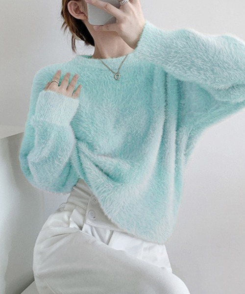 ReRe(リリ)の「ふわふわ素材ニットトップス(ニット/セーター・レディース・ダークベージュ/ライトイエロー/ロイヤルブルー/ミント/ダークパープル/ダークグレー/ライトグリーン/オレンジ/ピンク/オフホワイト/ブラウン/ブラック・FREE)」の20枚目の写真