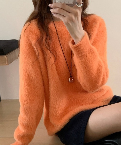 ReRe(リリ)の「ふわふわ素材ニットトップス(ニット/セーター・レディース・ダークベージュ/ライトイエロー/ロイヤルブルー/ミント/ダークパープル/ダークグレー/ライトグリーン/オレンジ/ピンク/オフホワイト/ブラウン/ブラック・FREE)」の22枚目の写真