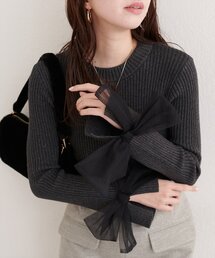 natural couture | 袖口チュールリボンニット(ニット/セーター)
