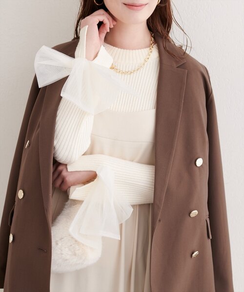 natural couture（ナチュラルクチュール）の「袖口チュールリボンニット（ニット/セーター・レディース・アイボリー/チャコールグレー/ピンク/ライトグレー・FREE）」の2枚目の写真