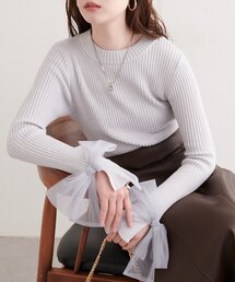 natural couture | 袖口チュールリボンニット(ニット/セーター)