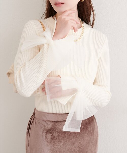 natural couture（ナチュラルクチュール）の「袖口チュールリボンニット（ニット/セーター・レディース・アイボリー/チャコールグレー/ピンク/ライトグレー・FREE）」の22枚目の写真