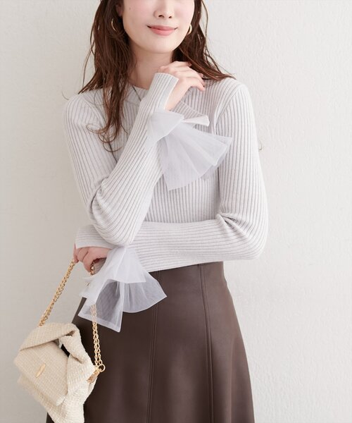 natural couture（ナチュラルクチュール）の「袖口チュールリボンニット（ニット/セーター・レディース・アイボリー/チャコールグレー/ピンク/ライトグレー・FREE）」の6枚目の写真