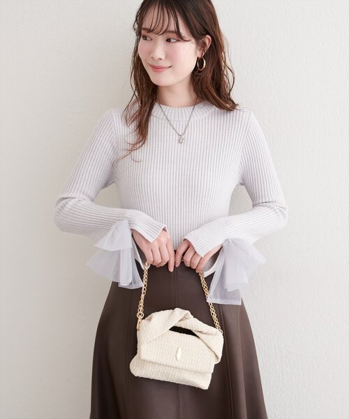 natural couture（ナチュラルクチュール）の「袖口チュールリボンニット（ニット/セーター・レディース・アイボリー/チャコールグレー/ピンク/ライトグレー・FREE）」の7枚目の写真