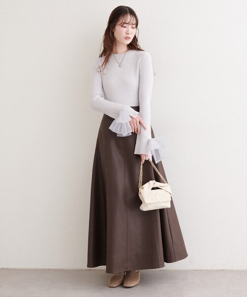 natural couture（ナチュラルクチュール）の「袖口チュールリボンニット（ニット/セーター・レディース・アイボリー/チャコールグレー/ピンク/ライトグレー・FREE）」の8枚目の写真