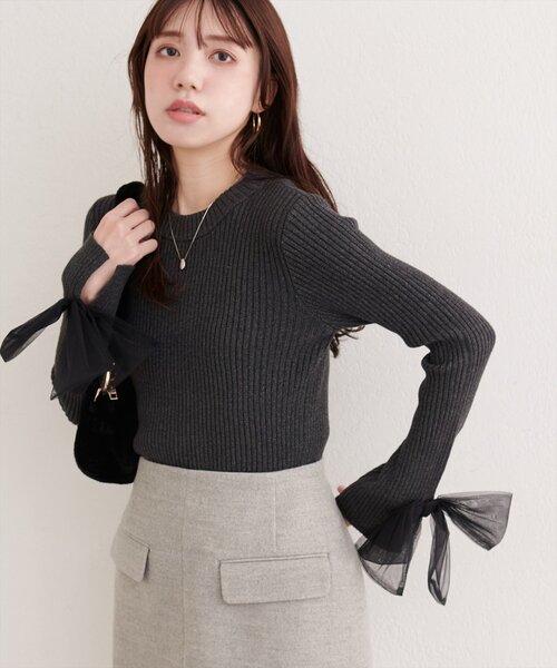 natural couture（ナチュラルクチュール）の「袖口チュールリボンニット（ニット/セーター・レディース・アイボリー/チャコールグレー/ピンク/ライトグレー・FREE）」の11枚目の写真
