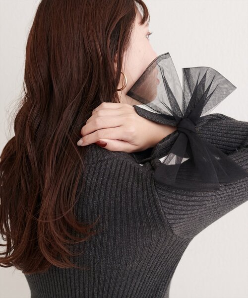 natural couture（ナチュラルクチュール）の「袖口チュールリボンニット（ニット/セーター・レディース・アイボリー/チャコールグレー/ピンク/ライトグレー・FREE）」の12枚目の写真