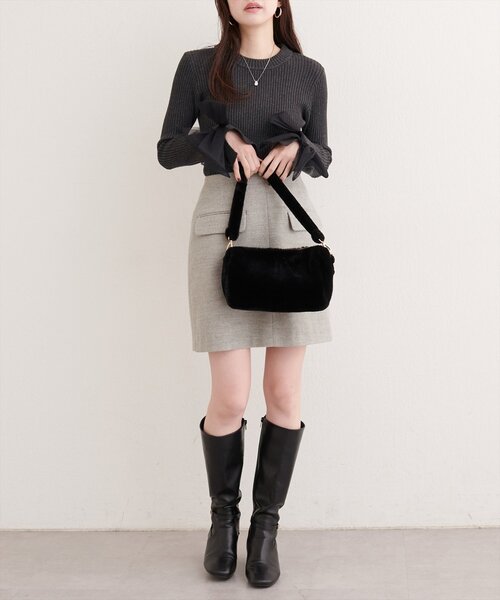 natural couture（ナチュラルクチュール）の「袖口チュールリボンニット（ニット/セーター・レディース・アイボリー/チャコールグレー/ピンク/ライトグレー・FREE）」の14枚目の写真