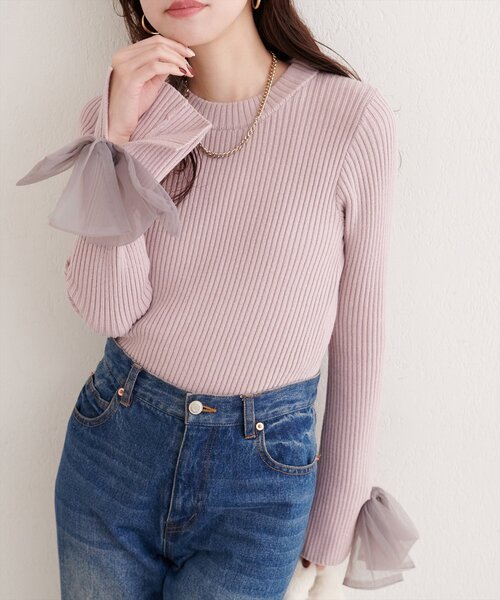 natural couture（ナチュラルクチュール）の「袖口チュールリボンニット（ニット/セーター・レディース・アイボリー/チャコールグレー/ピンク/ライトグレー・FREE）」の16枚目の写真