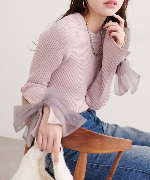 natural couture（ナチュラルクチュール）の「袖口チュールリボンニット（ニット/セーター・レディース・アイボリー/チャコールグレー/ピンク/ライトグレー・FREE）」の17枚目の写真
