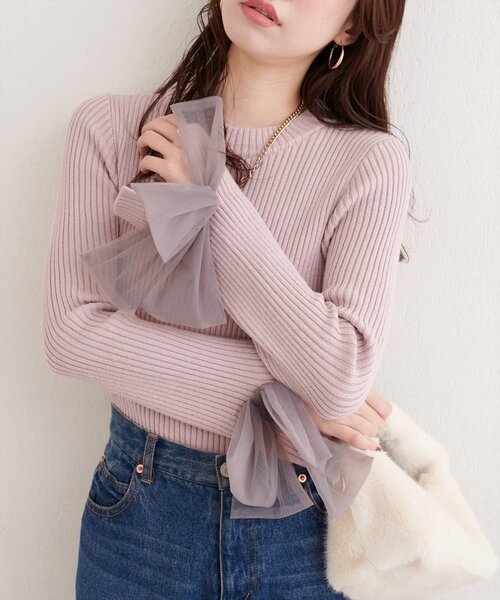 natural couture（ナチュラルクチュール）の「袖口チュールリボンニット（ニット/セーター・レディース・アイボリー/チャコールグレー/ピンク/ライトグレー・FREE）」の18枚目の写真