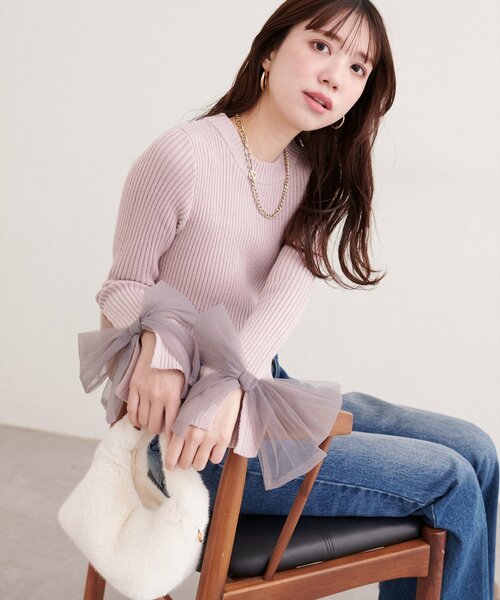 natural couture（ナチュラルクチュール）の「袖口チュールリボンニット（ニット/セーター・レディース・アイボリー/チャコールグレー/ピンク/ライトグレー・FREE）」の19枚目の写真