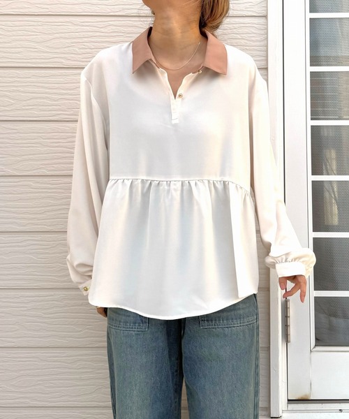 Q（キュー）の「ペプラムブラウス（シャツ/ブラウス・レディース・ブラック/アイボリー・MEDIUM）」の2枚目の写真