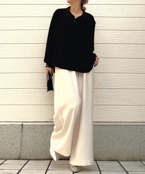 Q（キュー）の「ペプラムブラウス（シャツ/ブラウス・レディース・ブラック/アイボリー・MEDIUM）」の3枚目の写真