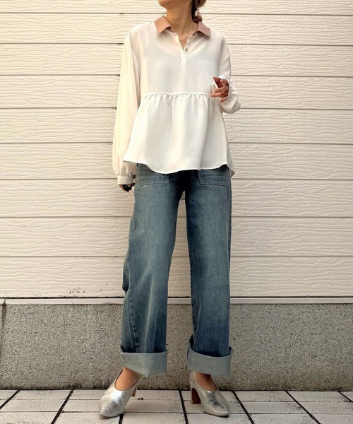 Q（キュー）の「ペプラムブラウス（シャツ/ブラウス・レディース・ブラック/アイボリー・MEDIUM）」の16枚目の写真