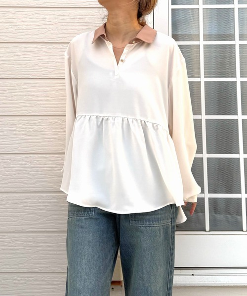 Q（キュー）の「ペプラムブラウス（シャツ/ブラウス・レディース・ブラック/アイボリー・MEDIUM）」の12枚目の写真