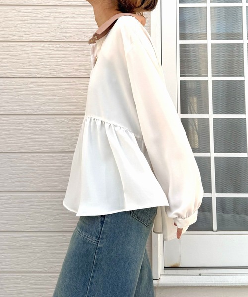 Q（キュー）の「ペプラムブラウス（シャツ/ブラウス・レディース・ブラック/アイボリー・MEDIUM）」の10枚目の写真