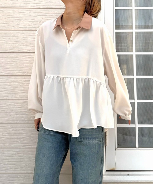 Q（キュー）の「ペプラムブラウス（シャツ/ブラウス・レディース・ブラック/アイボリー・MEDIUM）」の11枚目の写真