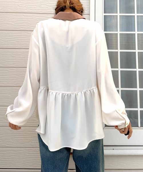 Q（キュー）の「ペプラムブラウス（シャツ/ブラウス・レディース・ブラック/アイボリー・MEDIUM）」の9枚目の写真