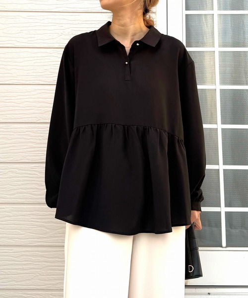 Q（キュー）の「ペプラムブラウス（シャツ/ブラウス・レディース・ブラック/アイボリー・MEDIUM）」の7枚目の写真