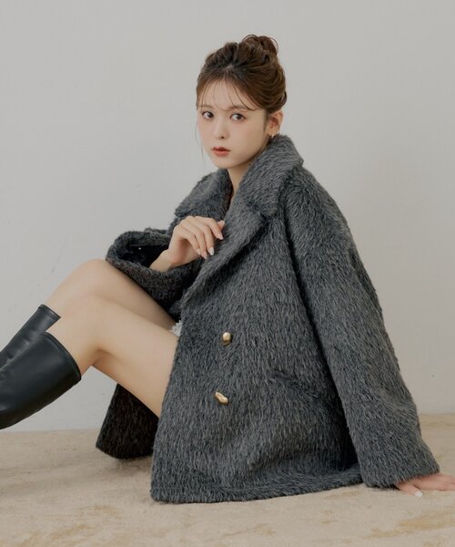 セール】金ボタンシャギーミディジャケットコート（その他アウター