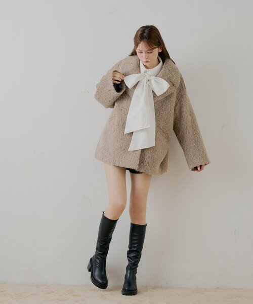 chico 金ボタンシャギーミディジャケットコート セール】金ボタンシャギーミディジャケットコート（その他アウター