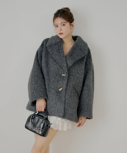 Chico（チコ）の「金ボタンシャギーミディジャケットコート（その他