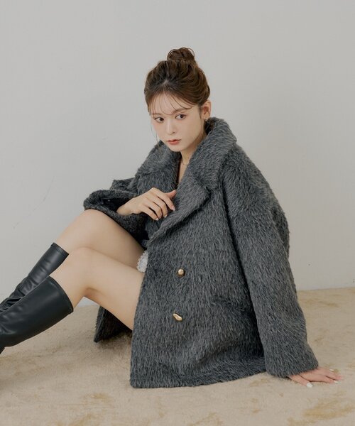 セール】金ボタンシャギーミディジャケットコート（その他アウター