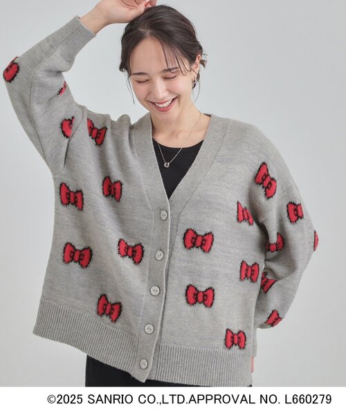 HELLO KITTY コラボ】Vネックジャカードカーディガン（カーディガン