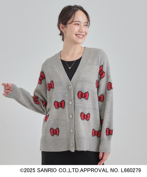 HELLO KITTY コラボ】Vネックジャカードカーディガン（カーディガン