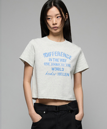 (W) Difference damage crop half-T melange grey