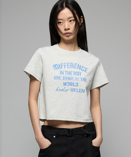 HEDER HELEN(ヘダーヘレン)の「(W) Difference damage crop half-T melange grey(Tシャツ/カットソー・レディース・その他・SMALL/MEDIUM)」の1枚目の写真
