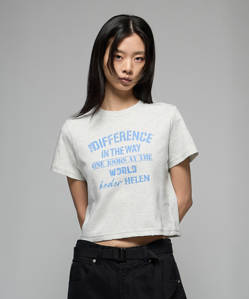 HEDER HELEN(ヘダーヘレン)の「(W) Difference damage crop half-T melange grey(Tシャツ/カットソー・レディース・その他・SMALL/MEDIUM)」の3枚目の写真