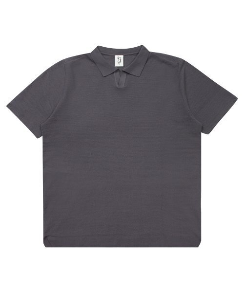 Open collar short polo sweater_gray
