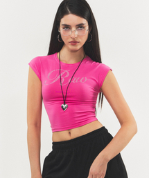 RAWMANTICS（ローマンティクス）の「Cubic Logo Crop T-Shirt Hot Pink（Tシャツ/カットソー）」