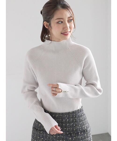 Te chichi（テチチ）の「モールリブスタンドネックニット（ニット/セーター・レディース・グリーン/チャコールグレー/オフホワイト・F）」の2枚目の写真