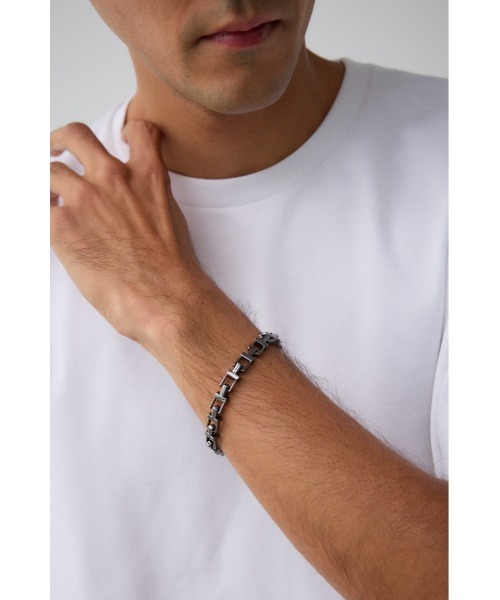 AZUL by moussy（アズールバイマウジー）の「スクエアブロックチェーンブレスレット（ブレスレット・メンズ・シルバー/ブラック・FREE）」の3枚目の写真