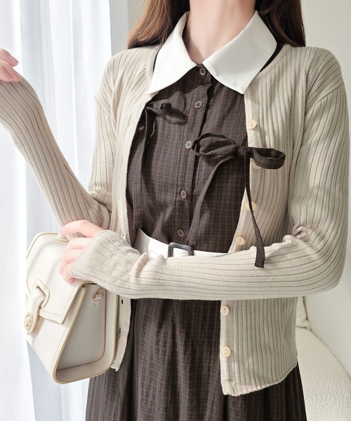mily bilet(ミウィビレット)の「【mily bilet】レトロムードを纏う。配色襟×アシメリボン共布ベルト付きロングワンピース(ワンピース・レディース・ベージュ/ブラウン・LARGE/MEDIUM/SMALL/X-LARGE)」の12枚目の写真
