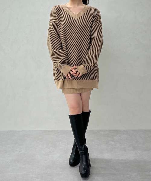 MISCH MASCH(ミッシュマッシュ)の「一部店舗限定 ボーダーニットセットアップ(トップス+パンツ+ストール)(セットアップ・レディース・ブラウン/ベージュ・フリ-)」の18枚目の写真