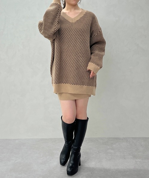 MISCH MASCH(ミッシュマッシュ)の「一部店舗限定 ボーダーニットセットアップ(トップス+パンツ+ストール)(セットアップ・レディース・ブラウン/ベージュ・フリ-)」の19枚目の写真