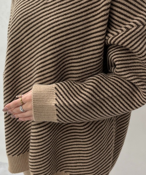 MISCH MASCH(ミッシュマッシュ)の「一部店舗限定 ボーダーニットセットアップ(トップス+パンツ+ストール)(セットアップ・レディース・ブラウン/ベージュ・フリ-)」の12枚目の写真