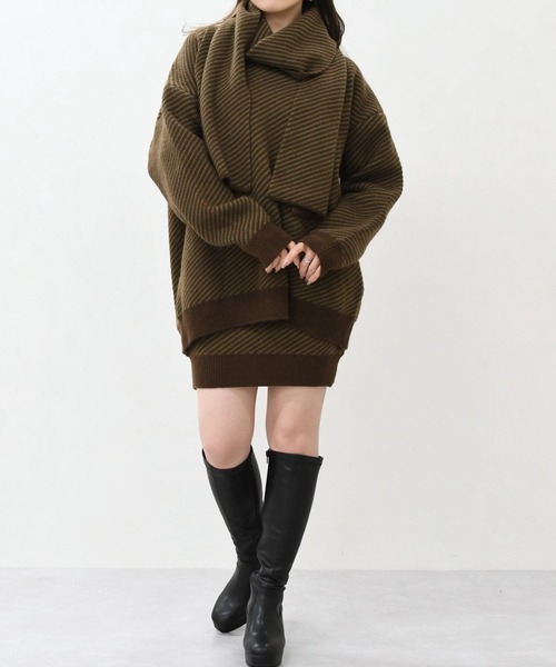 MISCH MASCH(ミッシュマッシュ)の「一部店舗限定 ボーダーニットセットアップ(トップス+パンツ+ストール)(セットアップ・レディース・ブラウン/ベージュ・フリ-)」の5枚目の写真