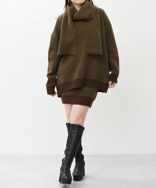 MISCH MASCH(ミッシュマッシュ)の「一部店舗限定 ボーダーニットセットアップ(トップス+パンツ+ストール)(セットアップ・レディース・ブラウン/ベージュ・フリ-)」の7枚目の写真