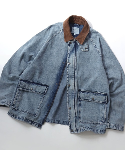 Lazar（ラザル）の「Denim & Canvas Hunting Jacket/オーバーサイズ 襟コーデュロイ デニム キャンバス ハンティングジャケット/カバーオールジャケット/ブルゾン/レディース メンズ（ブルゾン・メンズ・ブラウン/カーキ/ブラック/オフホワイト/ブラック系その他/ブルー・M/LL/L）」の6枚目の写真