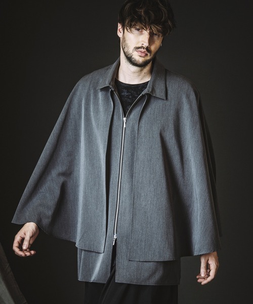 ENOF イナフ desert cape black ブラック ケープ セール】【NO ID.】Layered Cape Zip Shirt / レイヤード ケープ