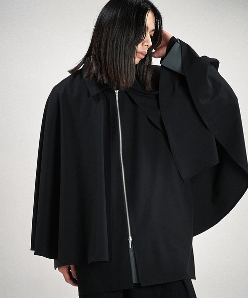 NO ID.】Layered Cape Zip Shirt / レイヤード ケープ ジップ シャツ