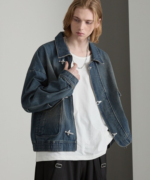 cussil（クシル）の「【cussil/クシル】ヴィンテージライク デニム ファイヤーマンブルゾン（デニムジャケット・メンズ・ブラック/ブルー・L/M/S）」の18枚目の写真
